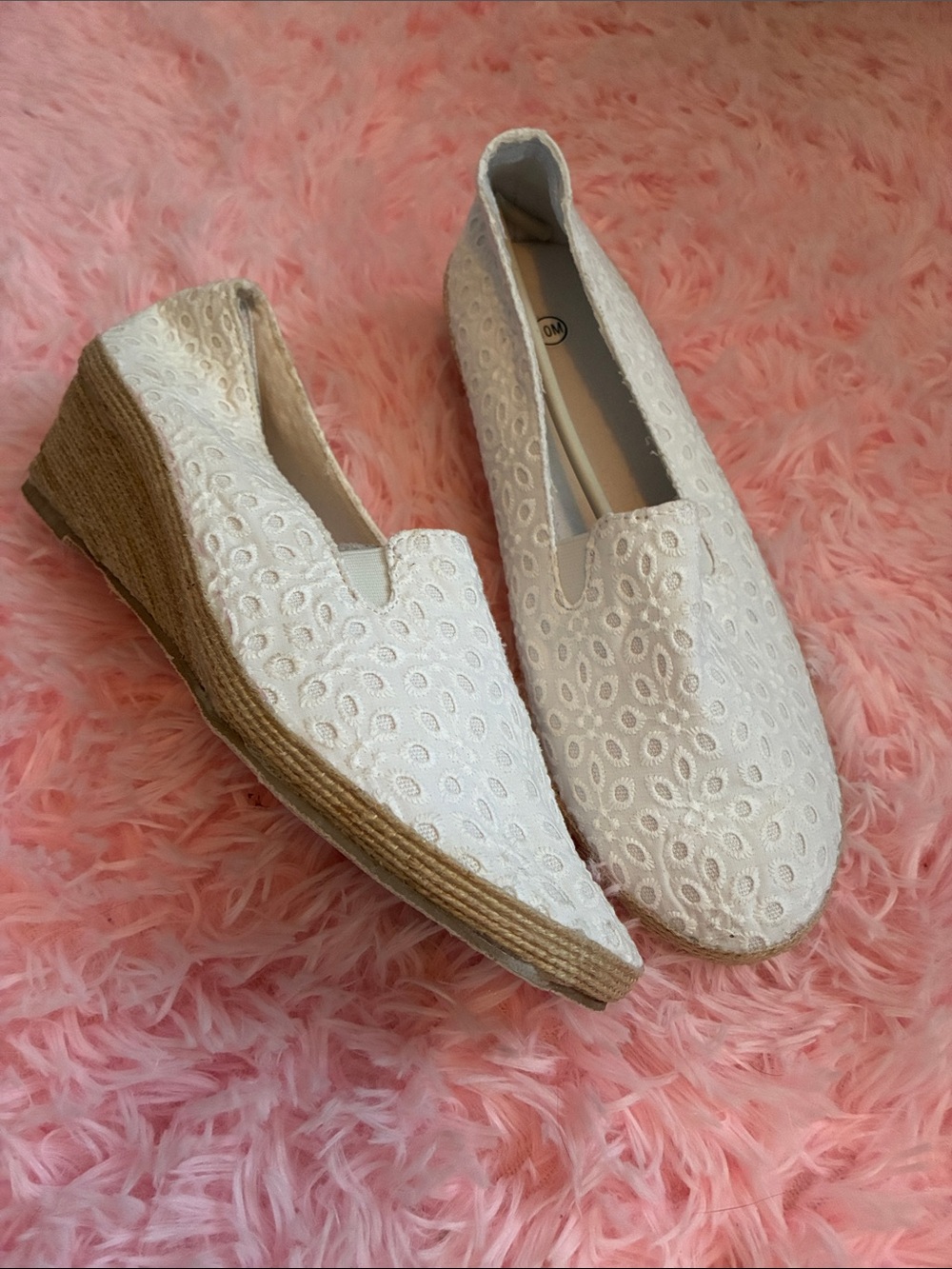 White Eyelet Espadrille Wedge Slip-On